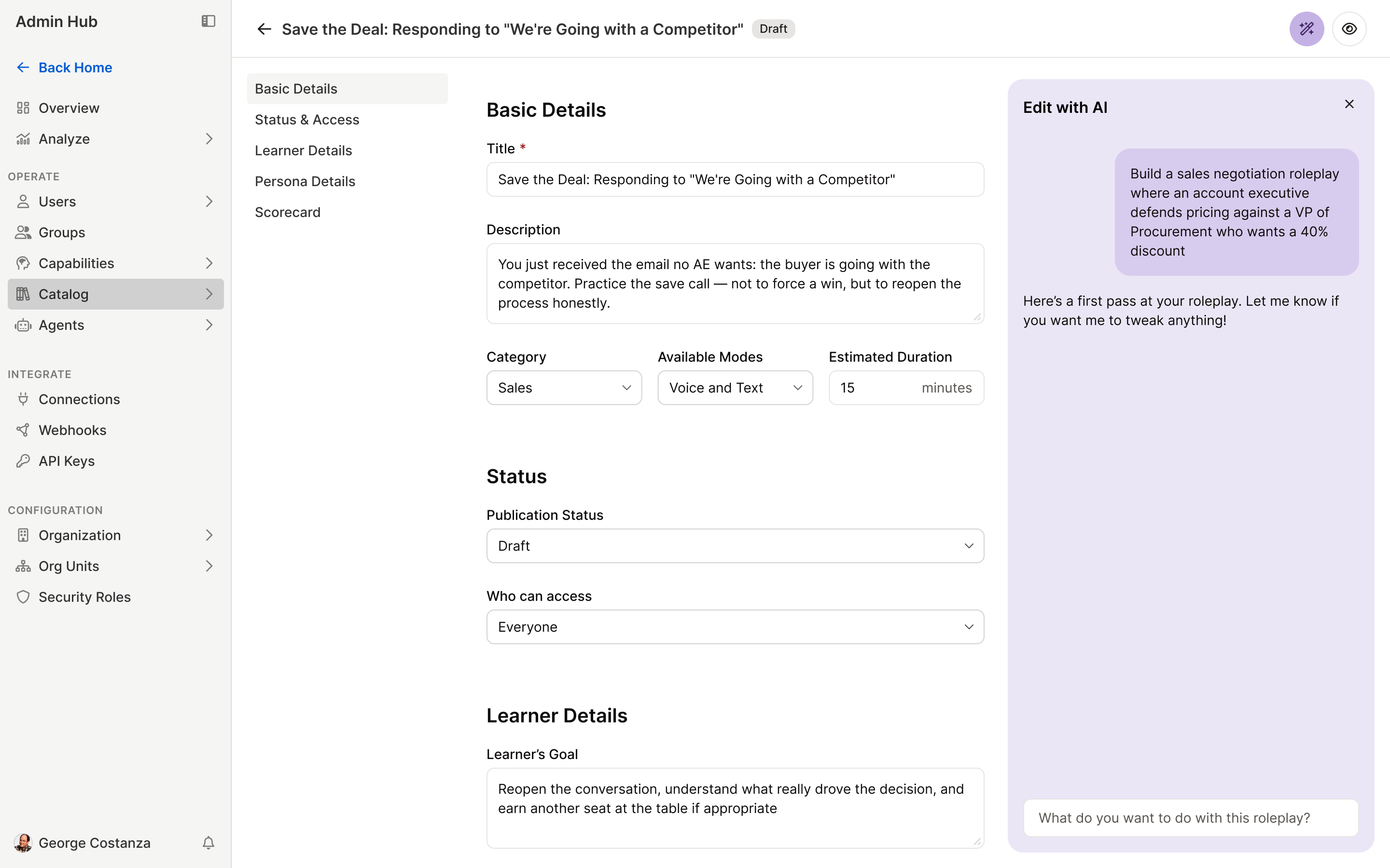 Admin Hub scenario authoring experience