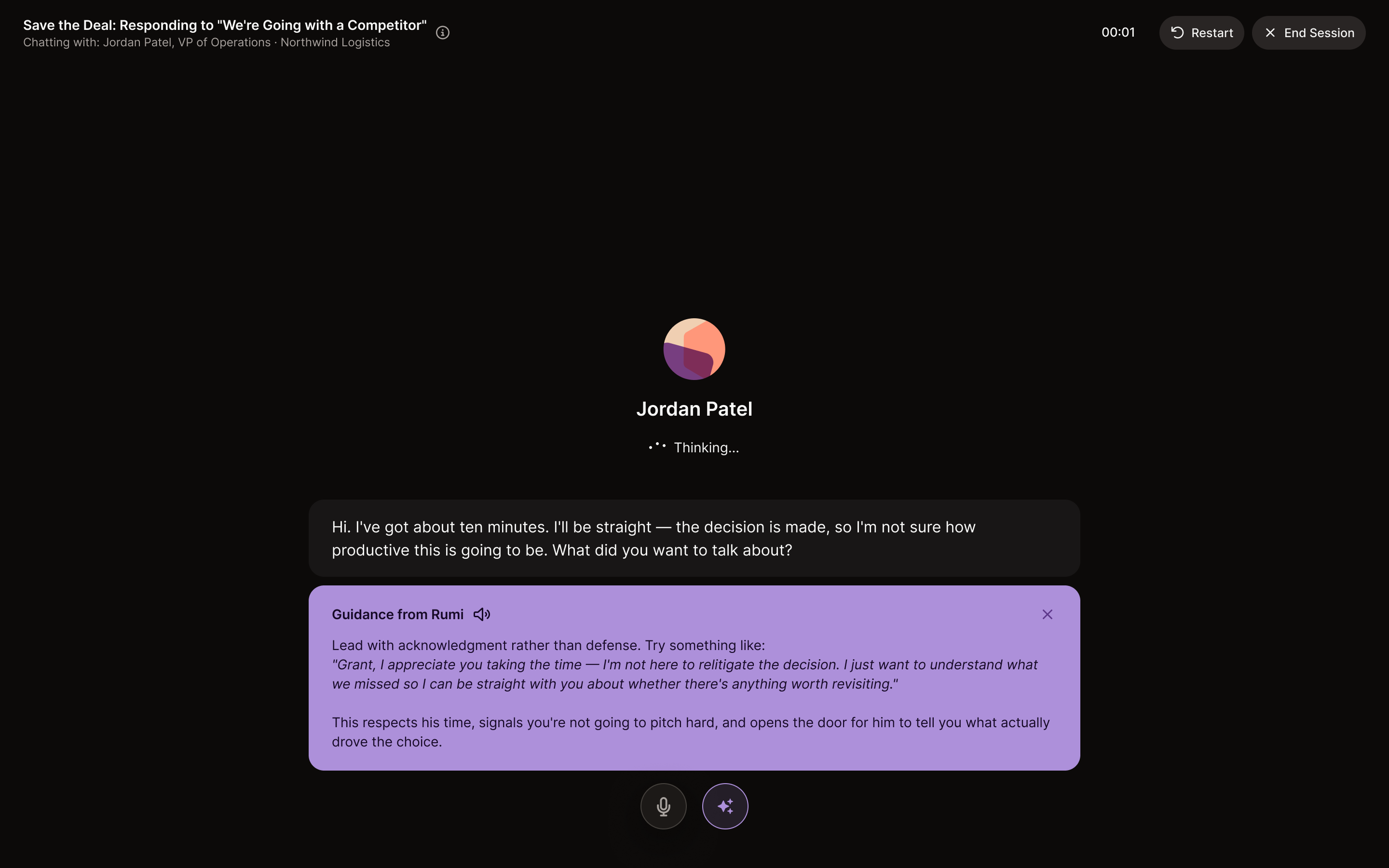 Role Play in-session practice interface