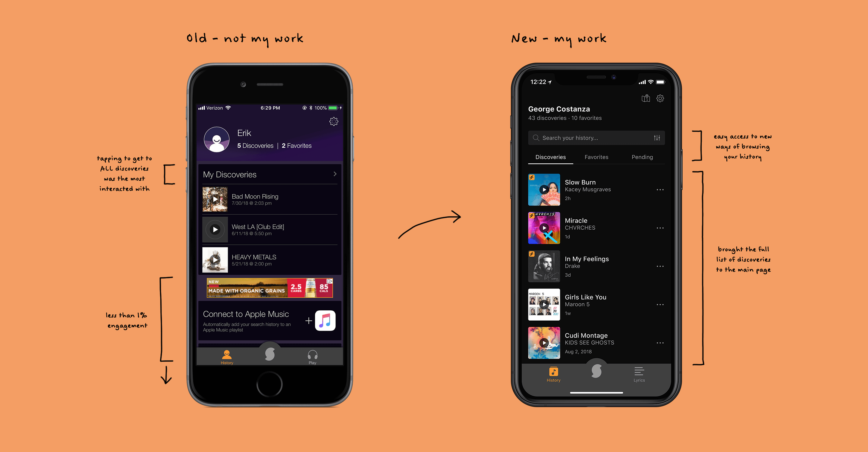 Redesigned history page